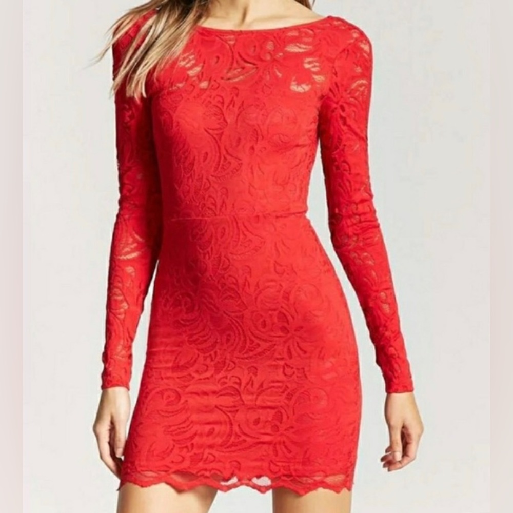 Red Lace Backless cocktail dress - size small S - forever21
